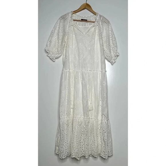 OPT Anthropologie One Pretty Time White Cotton Eyelet Midi Dress Size Small - Picture 3 of 13